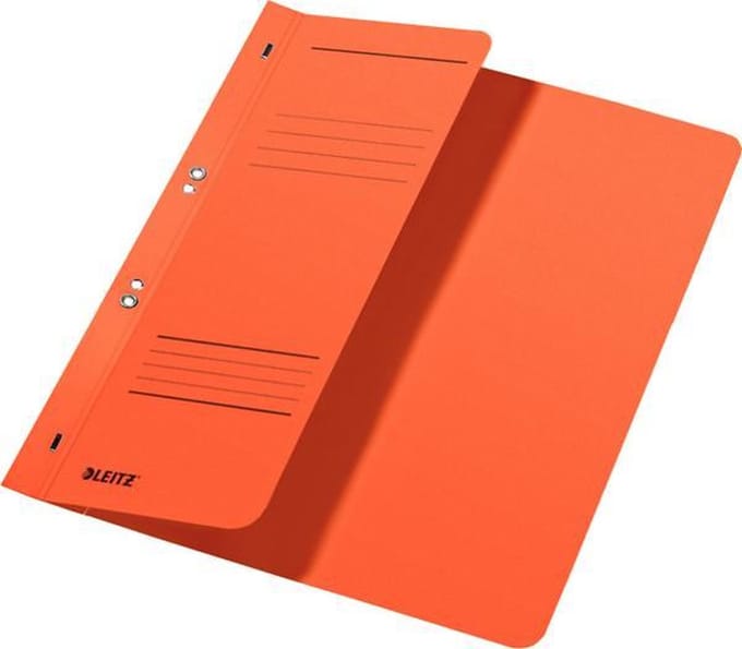 Snelhechtmap Leitz 3740 A4 1/2 voorblad + 2 gaats 250gr karton oranje 50ST
