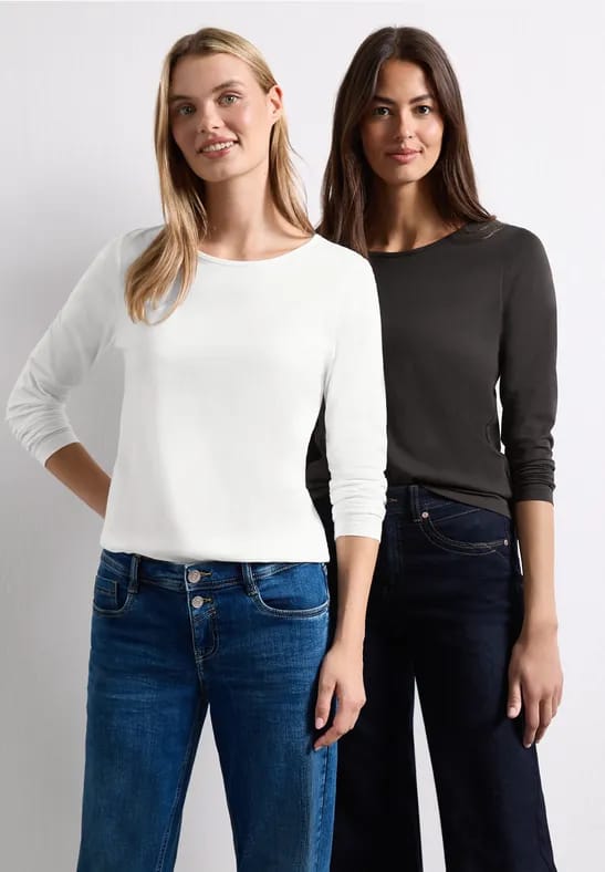 Set van 2 longsleeves met ronde hals