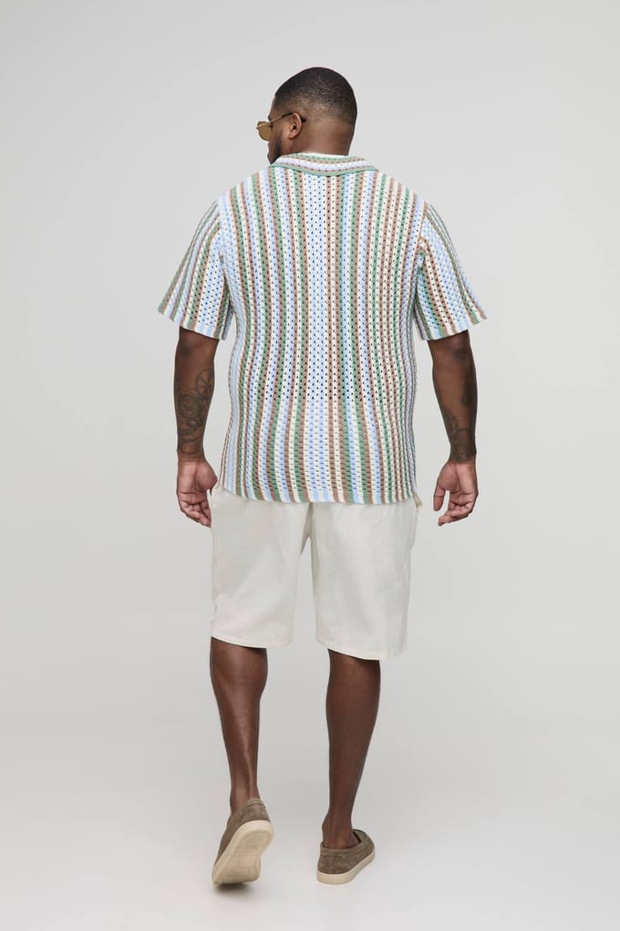 Plus Stripe Crochet Regular Fit Polo Shirt | Khaki | Size 2XL