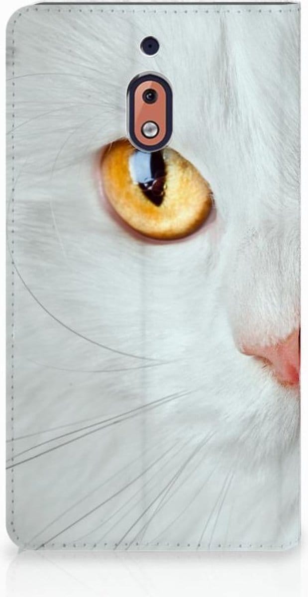Book Case voor Nokia 2.1 2018 Hoesje maken Witte Kat