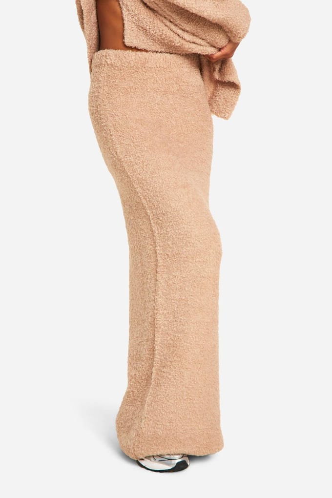 boohoo Dames Borg Gebreide Loszittende Maxi Rok | Camel | Maat: Medium
