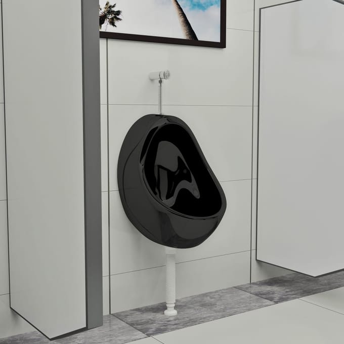 vidaXL - Wandurinoir - met - spoelklep - keramiek - zwart