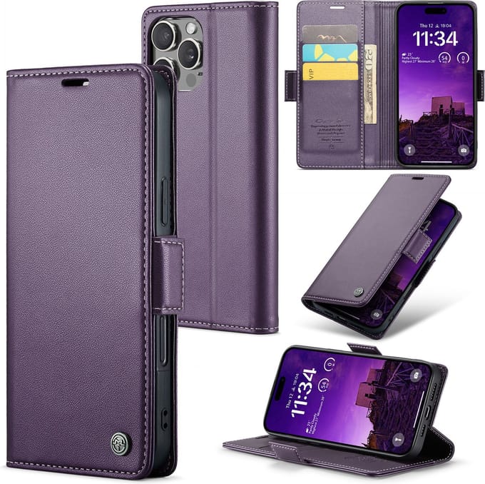 CaseMe Wallet Case met RFID Bescherming en Magneetsluiting voor iPhone 16 Pro Max _ Paars