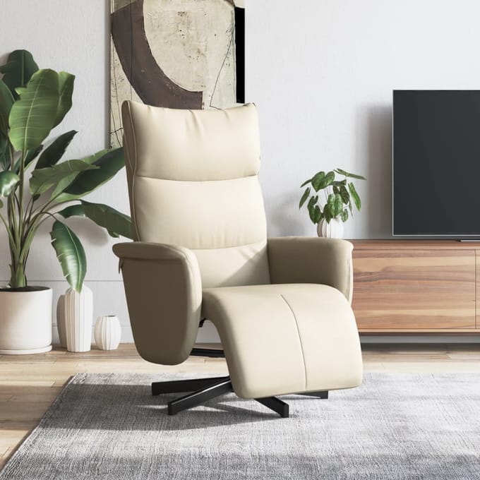 vidaXL - Fauteuil - verstelbaar - met - voetensteun - kunstleer - crèmekleurig