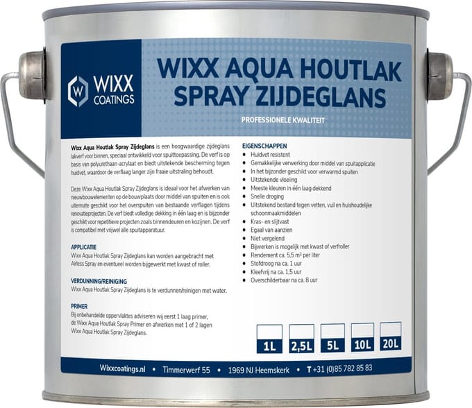 Wixx Aqua Houtlak Spray Zijdeglans - 20L - RAL 9010 | Zuiver Wit
