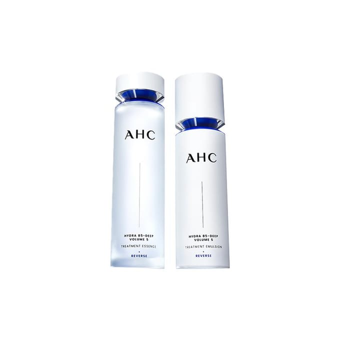 AHC Reverse Hydra B5 Deep Volume 5 Duo Set de Soins pour la Peau, Essence de Traitement 130ml + Émulsion Hydratante 100ml Kit Visage Hydratant Anti-Âge marron