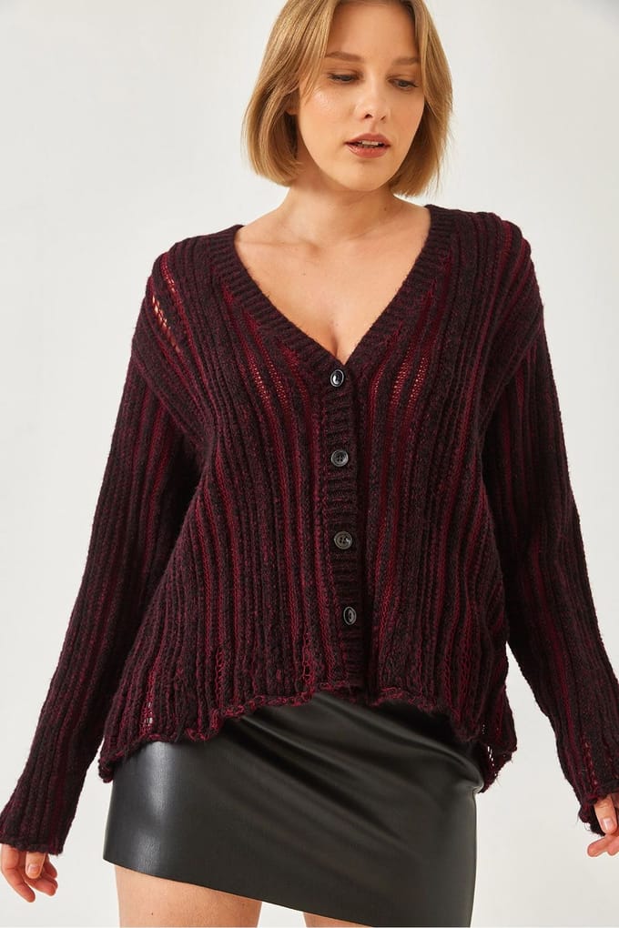 Gestreepte Ribgebreide Cardigan met V-hals