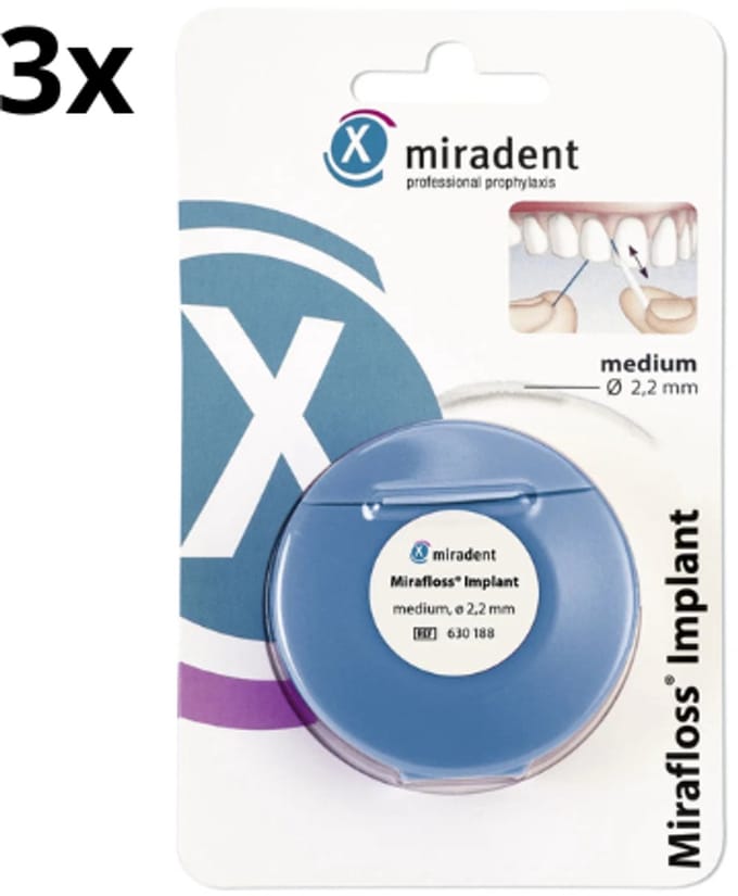3 x Miradent Flosdraad Mirafloss Implant Medium - 20 x 15 cm
