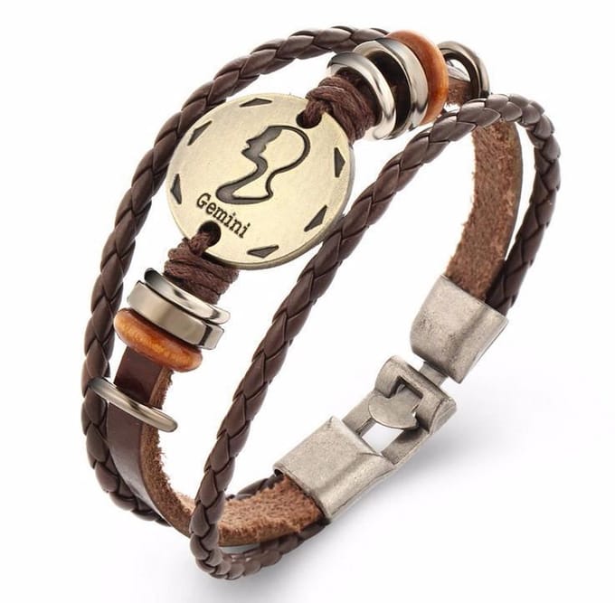 Montebello Armband Tweeling - Leer - Metaal - Horoscoop - 20cm
