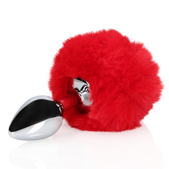 Konijnenstaart met metalen buttplug - Rood