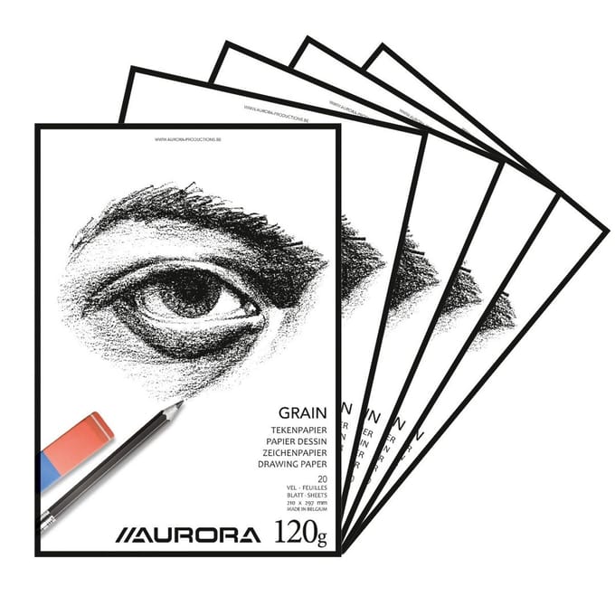 Aurora Tekenblok - Grain - Tekenpapier - Schetsblok - A4 - 120g - 20 vel - 20 Stuks