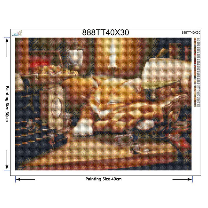 Image 5D diamant chat endormi à la main, point de croix, ensemble de diamants ronds en cristal, broderie complète 20X30CM beige
