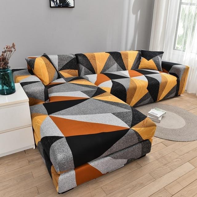 Housse de canapé d'angle en forme de L, élastique, imprimée, pour salon, extensible, 1/2/3/4 places 1pc 2-seat 145-185cm
