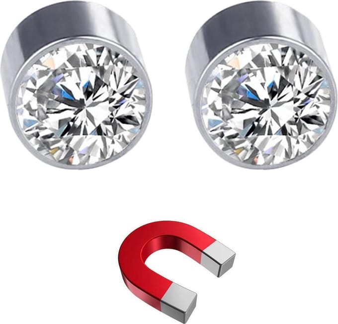 Fako Bijoux® - Oorbellen - Magneet - RVS - 6mm - Kristal - Wit