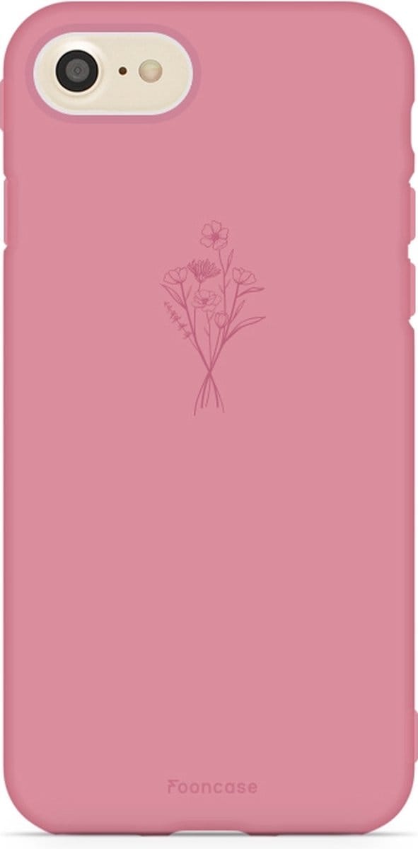 Fooncase Hoesje Geschikt voor iPhone SE (2020) - Shockproof Case - Back Cover / Soft Case - Terracotta / veldbloemen