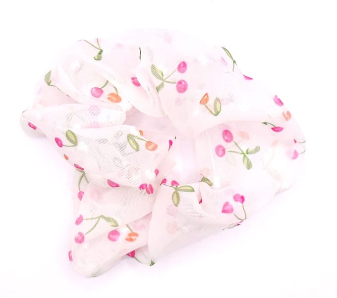Scrunchie tule wit met bloemetjes