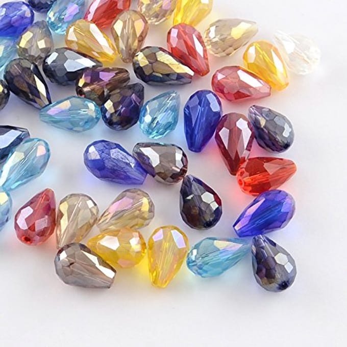 Multicoloured Drop Shape Glass Beads 11 mm x 8 mm - Fire Polished Faceted Beads
