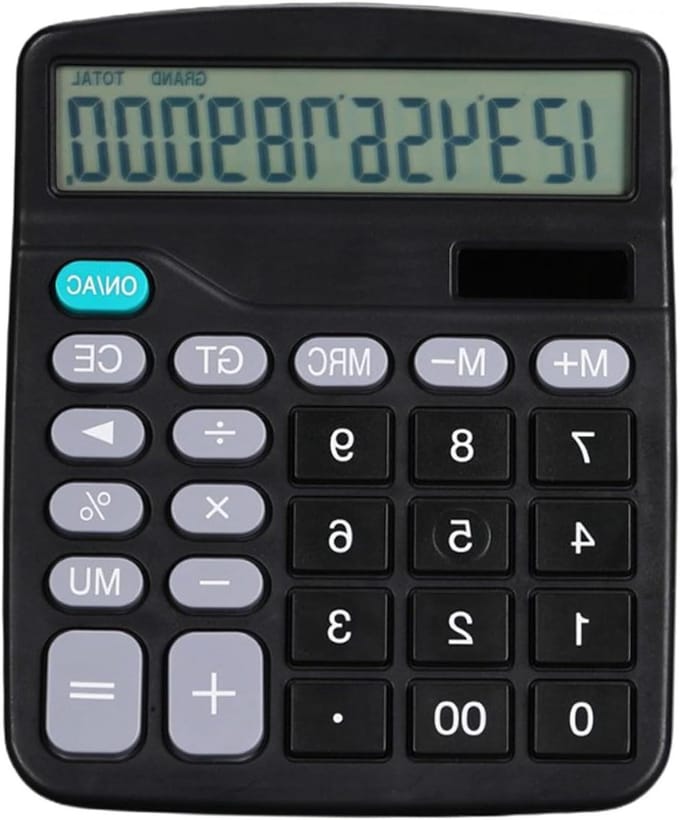 Desktop Rekenmachine - Groot Display - Kantoor Werk - Dubbele Stroombronnen - 12 Cijfers - Zwart