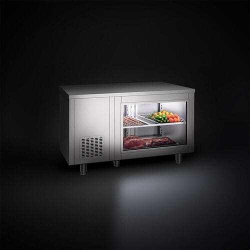 GGM Gastro Kühltisch - 1400x700mm - rückseitig 2 Türen - mit Glasfront Zilver