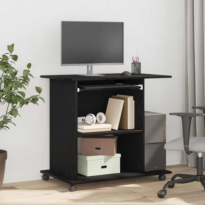 vidaXL - Computerbureau - Zwart - Eiken - 80x50x75 - cm - Bewerkt - Hout