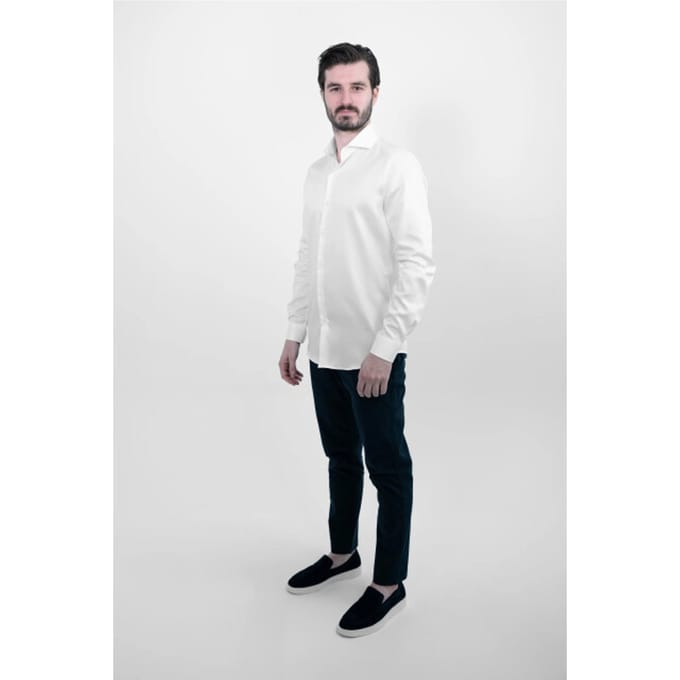Vercate - Strijkvrij Overhemd - Wit - Slim Fit - Katoen Satijn - Lange Mouw - Heren - Maat 37/S
