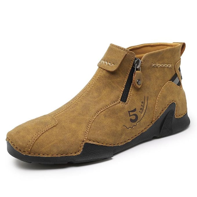 Mode Automne et Hiver Homme Grande Taille Bottes Britanniques en Cuir à Fermeture Éclair Bottes Décontractées Antidérapantes Mode Montante 48 marron