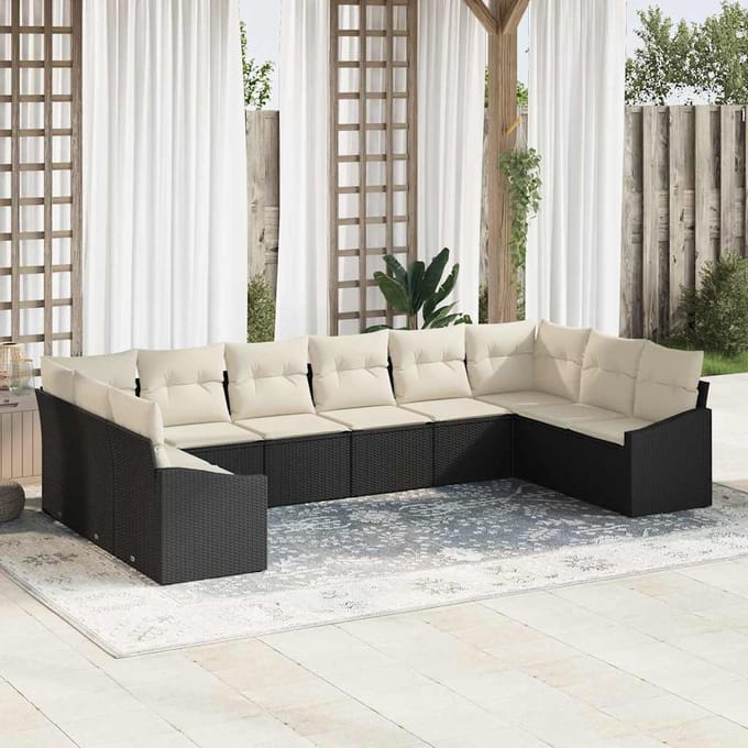 vidaXL Bankstel 10 st Zwart poly rattan