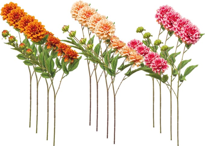 Emerald - Kunstbloem Dahlia mini 68cm - Set van 12 - Kunstplant voor binnen