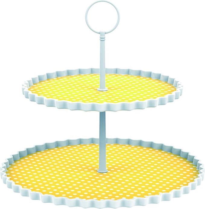 Zak!Designs Etagere Dotty - 2-laags - Ø 21 en 27 cm - Hoogte 23 cm - Geel