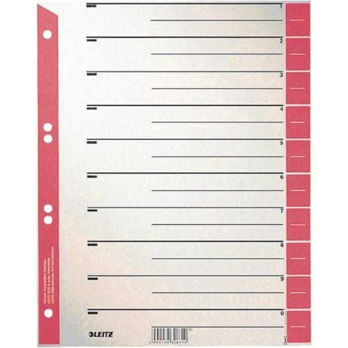 LEITZ® scheidingsbladen A4 1652, gebruik naar eigen inzicht, 25 stuks, rood
