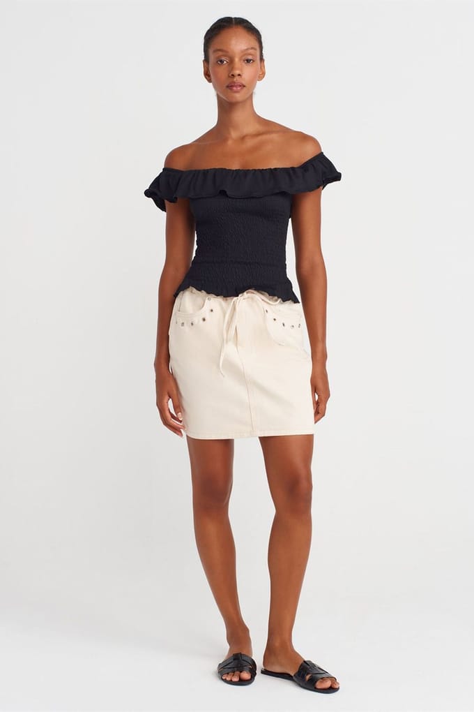 Dames Katoenen Denim Minirok Met Tailleband