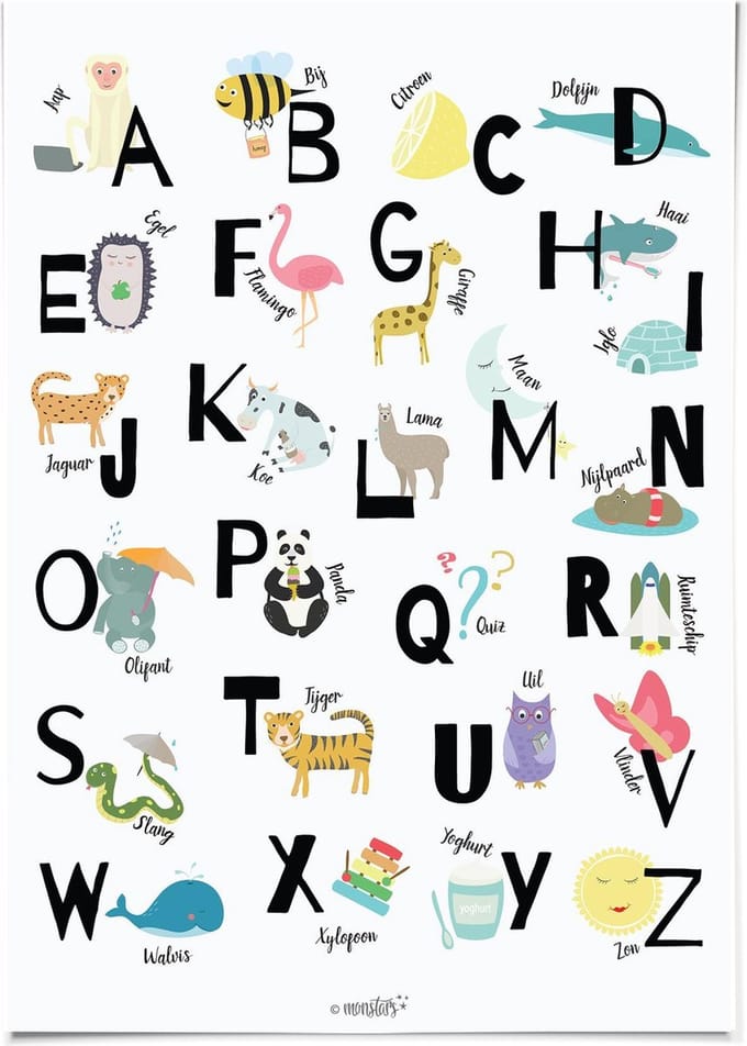 ABC Alfabet poster nederlands voor kinderkamer 30x40 cm