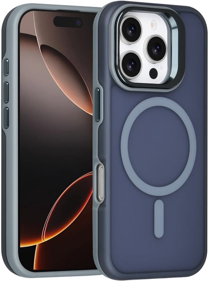 TUNIQ Back cover voor iPhone 16 Pro - MagSafe - Met Camerastand - Grijs