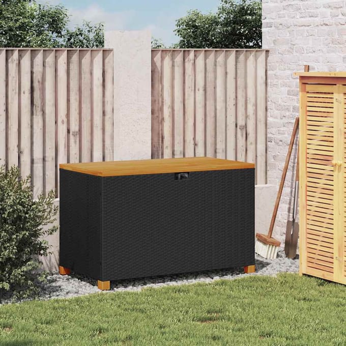 vidaXL - Tuinbox - 110x55x63 - cm - poly - rattan - en - acaciahout - zwart