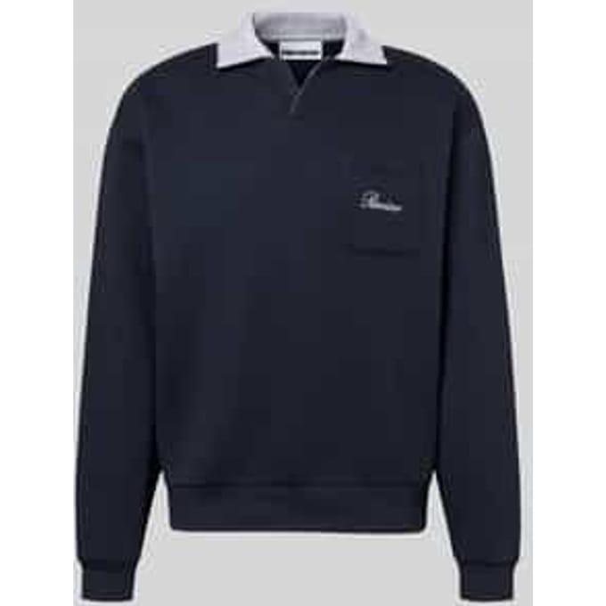 Sweatshirt met contrastkraag en Borstzak met geborduurd logo