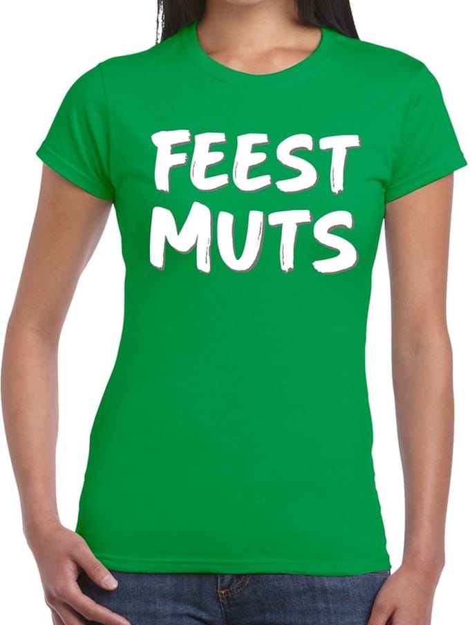 Feestmuts fun tekst t-shirt groen dames - dames tekst shirt Feestmuts S