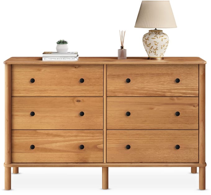 APOANA-commode van massief hout met 6 lades – eikenkleuren