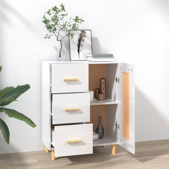 vidaXL - Dressoir - 69,5x34x90 - cm - bewerkt - hout - hoogglans - wit