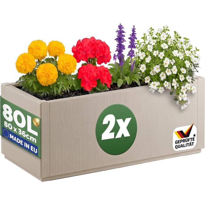 Casaria Plantenbak Set van 2 - Vorstbestendig 80l 80x36x35cm - Wit