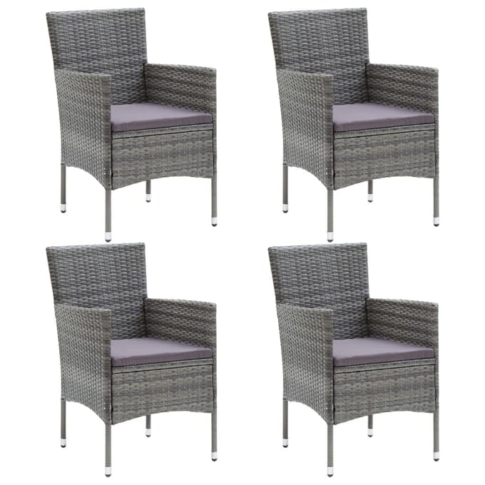 vidaXL - 5-delige - Tuinset - met - kussens - poly - rattan - grijs