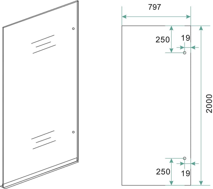 Wiesbaden Less Glasplaat Rechts 80 x 200 cm - Spiegelrook naar Helder Glas