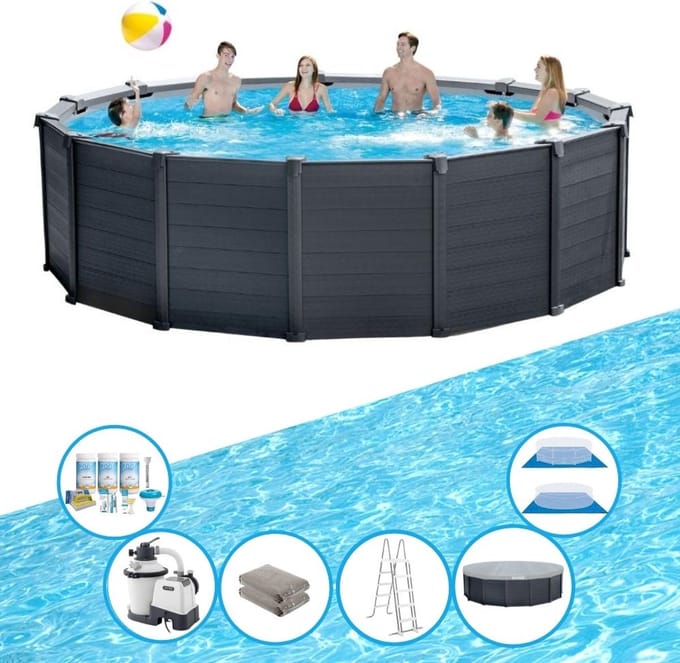 Intex Zwembad Graphite Grey Panel - Zwembad Bundel - 478x124 cm