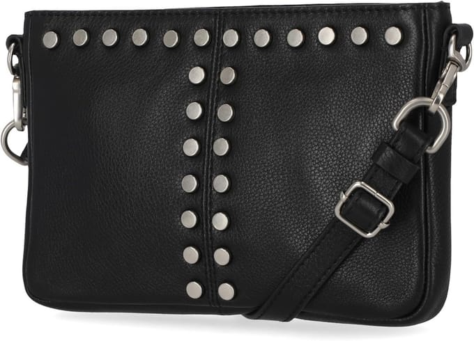 Dames Leren Schoudertas Korte Rits Zwart met Studs