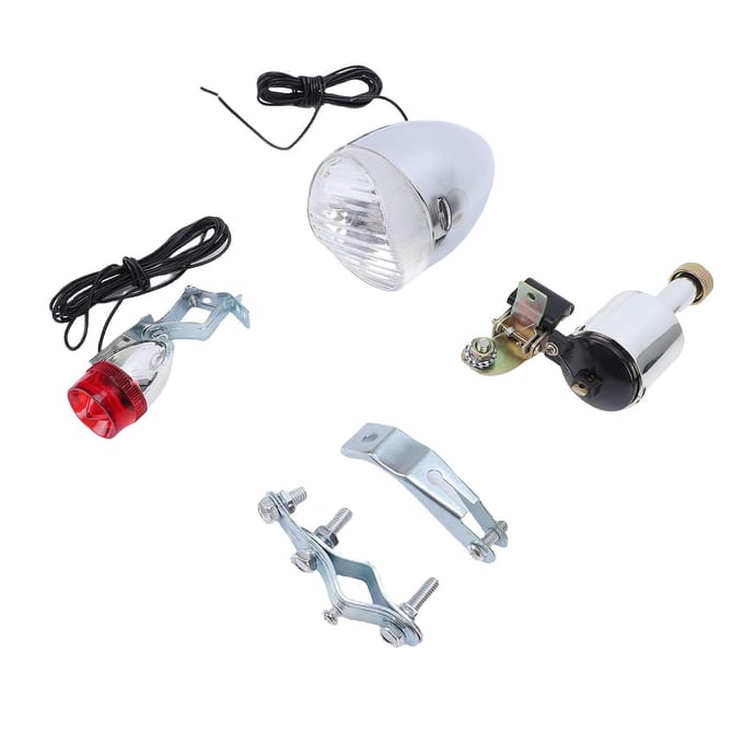 Fiets Dynamo Koplamp Achterlicht Kit 6W Wrijvingsdynamo Koplamp Achterlicht voor Racefiets Mountainbike white