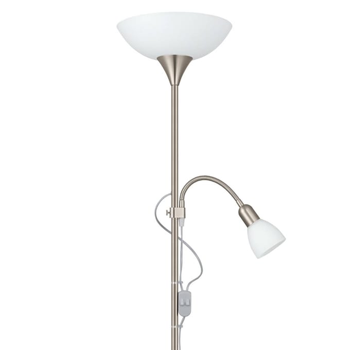 EGLO Vloerlamp Up 2, nikkelkleurig, metaal, leeslampje, E27 + E14