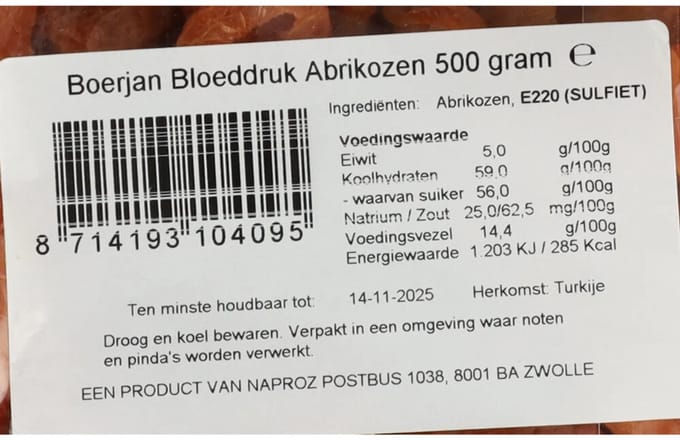 Boerjan Abrikozen Bloeddruk - 500 gr