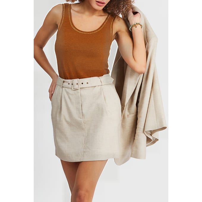 ICode Iridescent Beige Linen-blend Suit Skirt Maat: 36 | Mini Rokken Outlet | Dames | Beige