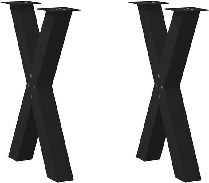 Set van 2 X-vormige Eettafelpoten 60x(72-73) cm Zwart Staal