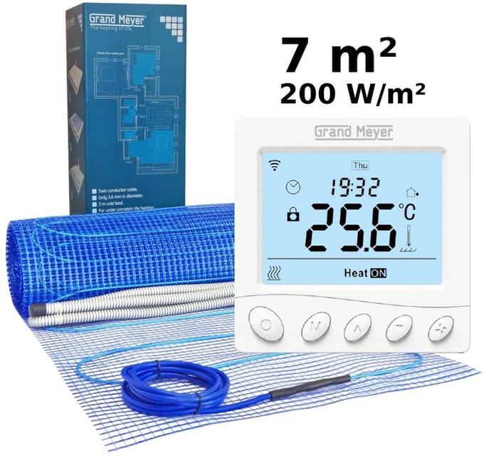 Elektrische vloerverwarmingsset 7 m², 200 W/m² + W350 Wi-Fi programmeerbare thermostaat