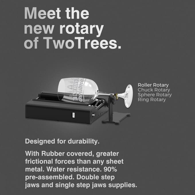 TwoTrees TR2 PRO 4in1 Y-as Roterende Roller Multifunctionele Laser Graveermachine Hulpstuk Gebruik voor Kolom zwart